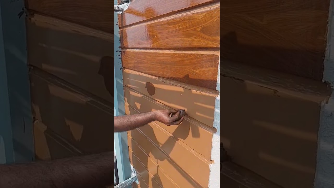 🔥wood graining on elevation of house 🔥#shortfeed#shorts #wallpaintingideas#woodgrain #oilpaintdesign