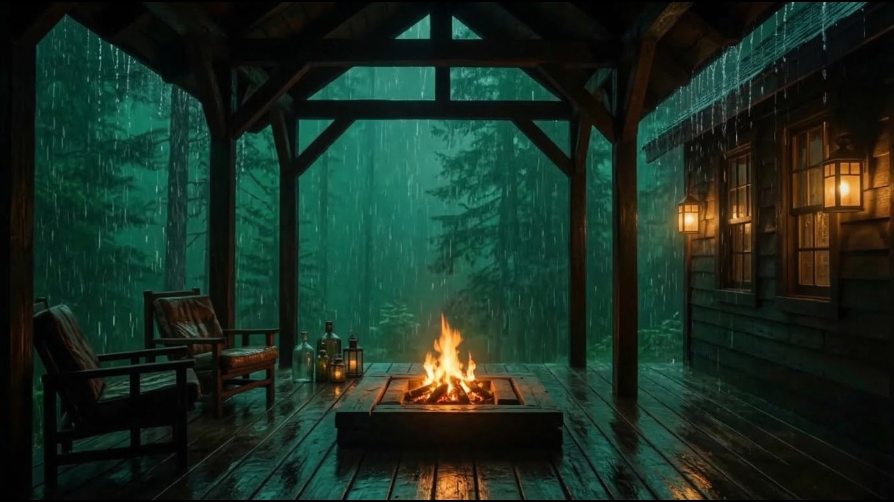 Heavy Rain Sounds on a Cozy Porch in the Forest | 3 Hours of Deep Sleep White Noise