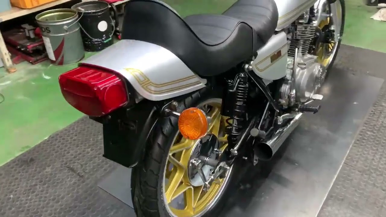 Bell-Auto GS400 始動動画　フルカスタム　メタリックシルバーE2ライン　キャストホイール　ダブルディスク　ウィング管　社外サ　チョビ段シート　アップハンドル　シビエライト　メッキカバー類