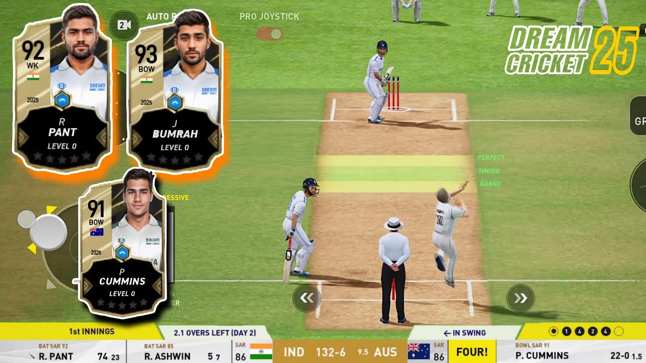 Dream Cricket 2025 India vs Australia test match gameplay