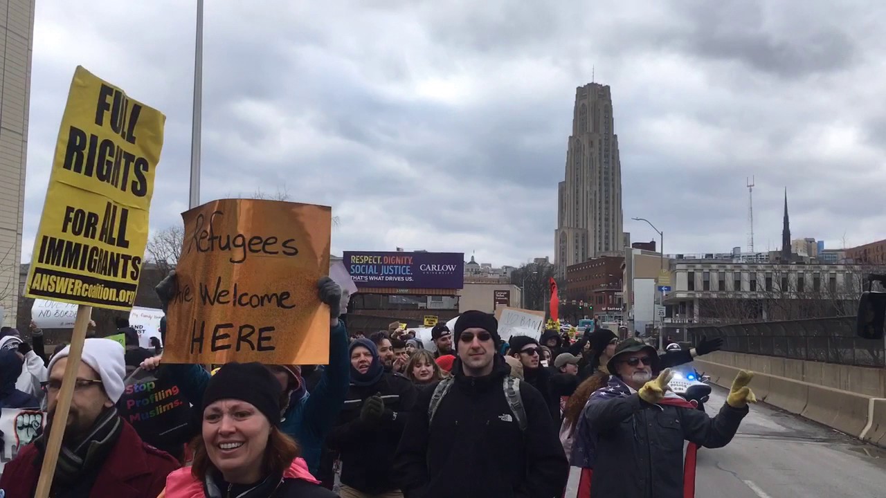 Protesters march through Pittsburgh against Donald Trump's Muslim ban