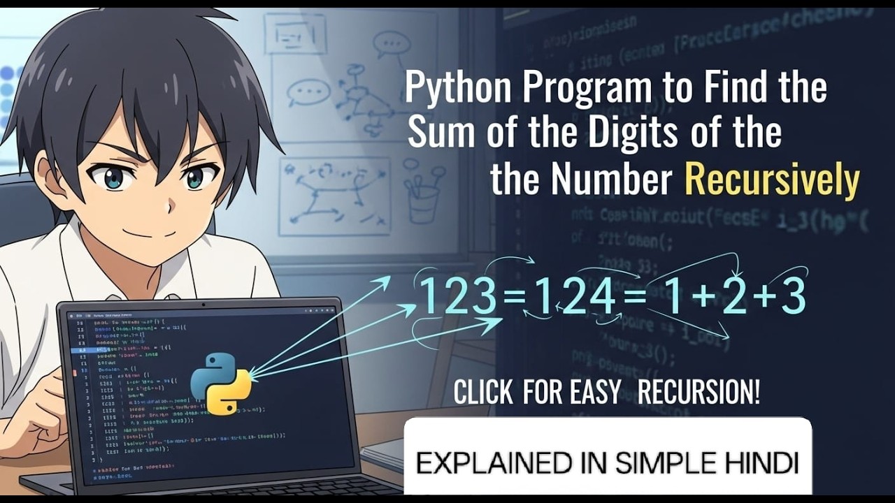 Python Program to find the sum of the digits of the number recursively in Hindi