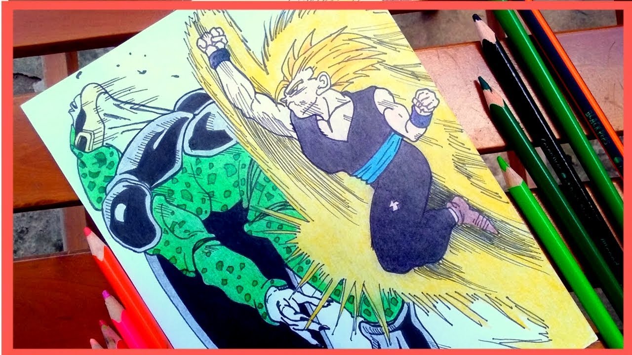 como desenhar o gohan super sayajin 2 vs cell, dragonball z | How to draw gohan ssj2 vs cell