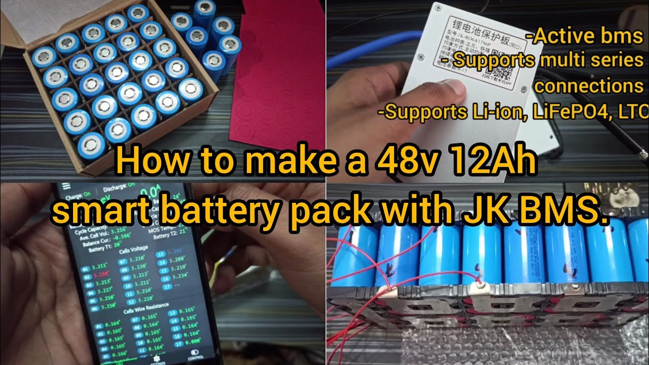 How to make a 48v 12Ah Lithium Battery pack at home using Smart Bluetooth BMS. #jkbms#lifepo4battery