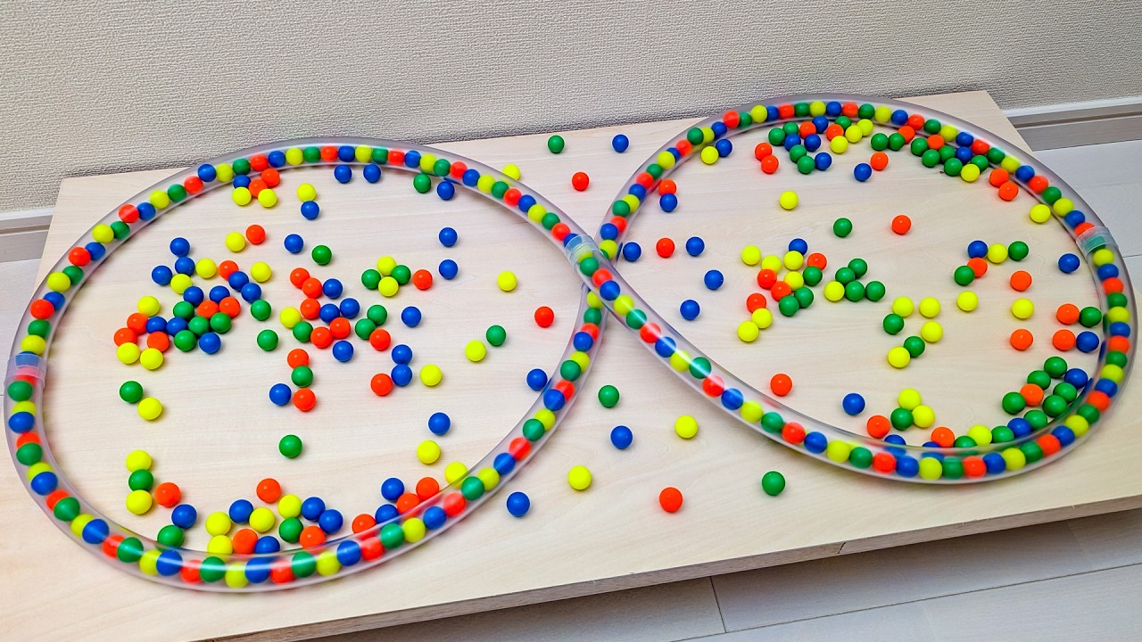 マーブルランレース☆8の字透明ホース＋キュボロと水道管とグリーン＋ブルーフェンスのししおどし＋阪急電車と踏切