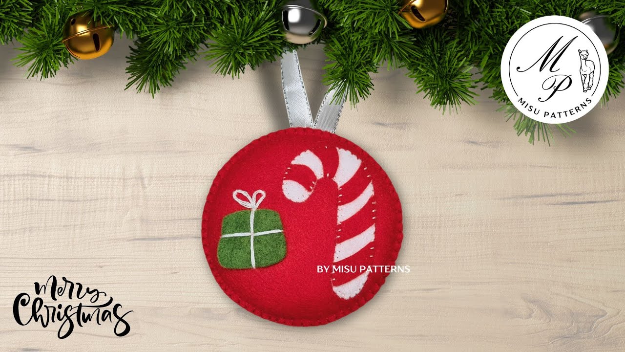 How To Make a Cute Christmas Ornament! | Felt Ball with Candy Cane & Gift Appliqué
