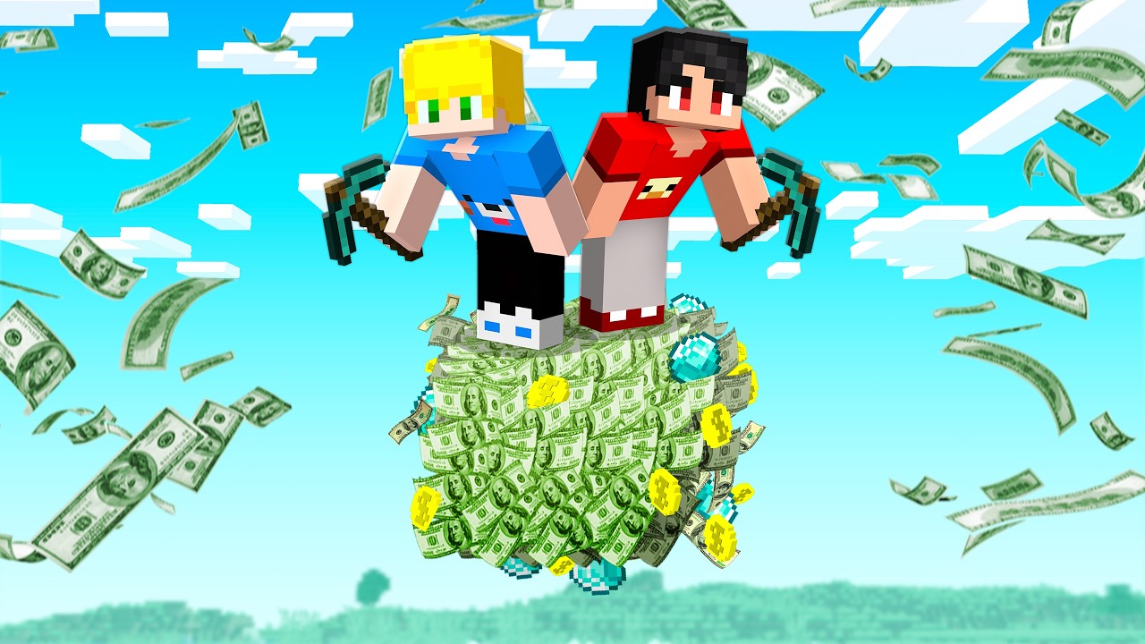 Sobrevivendo em Apenas 1 Bloco OP de Dinheiro no Minecraft!