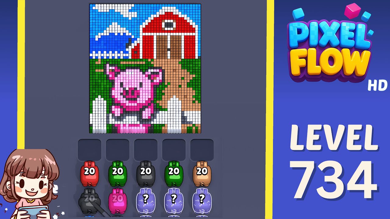 Pixel Flow Level 734 Solution Walkthrough