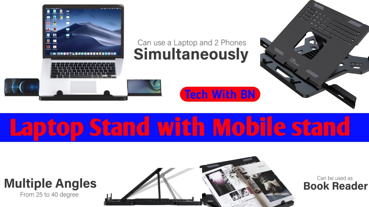 Laptop Stand with Mobile stand quality check ELV DIRECT Laptop Stand with 2 Attached Phone Stands
