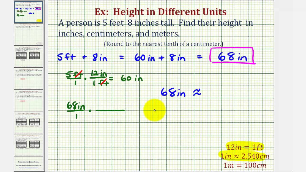 Ex: Convert Height in Feet and Inches to Inches, Centimeters, and Meters