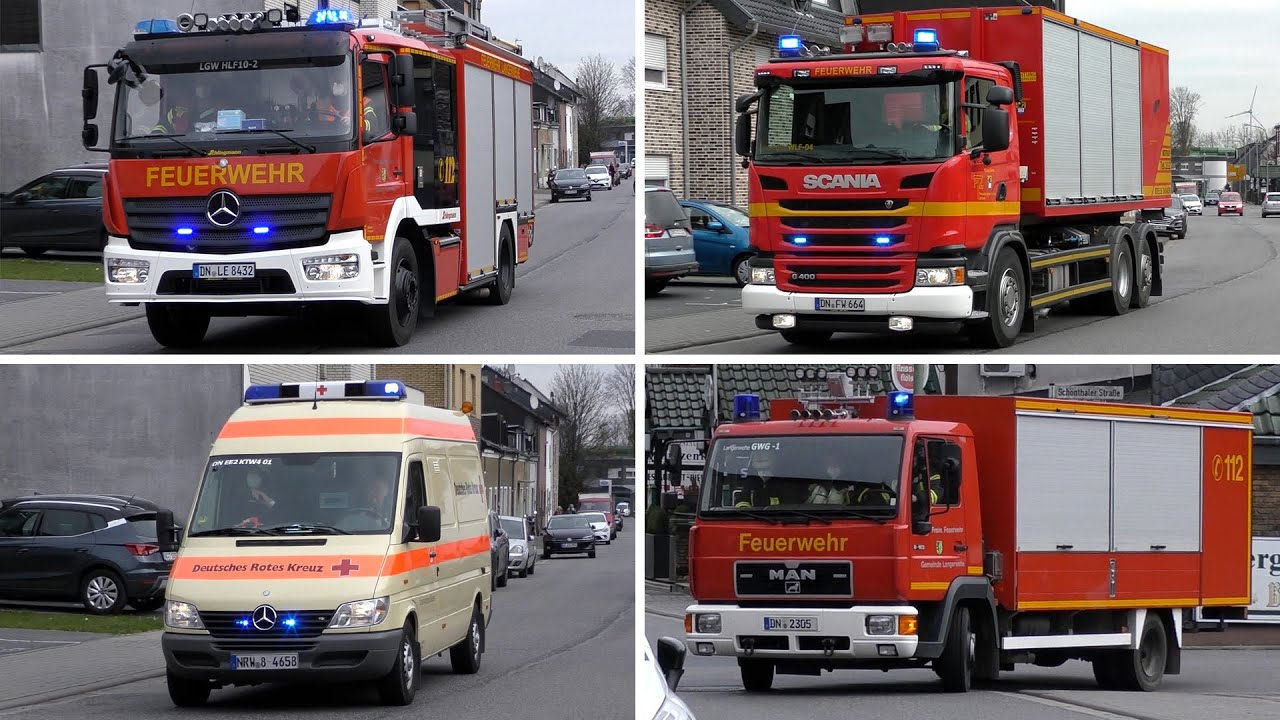 [LKW umgestürzt] Einsatzfahrten Feuerwehr, Feuerschutztechnisches Zentrum und DRK in Langerwehe