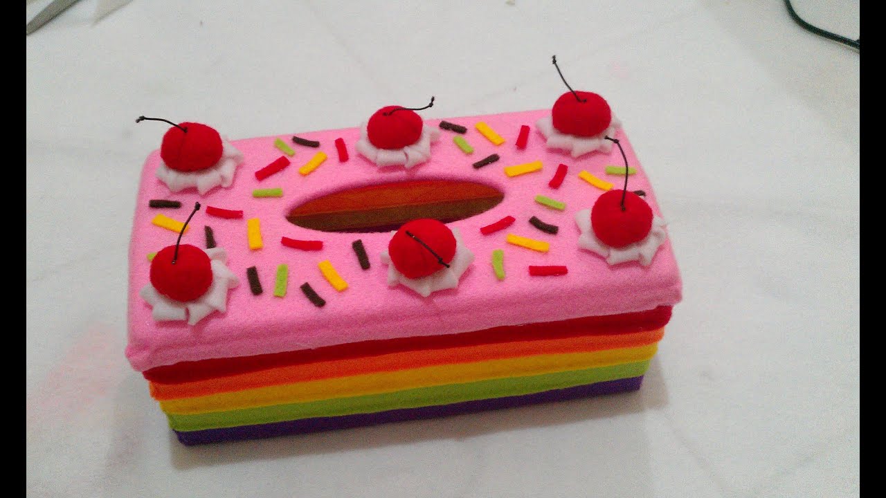 Membuat Tempat Tisu Hias Flanel [bentuk rainbow cake]-Erikaflanelfeltcraft