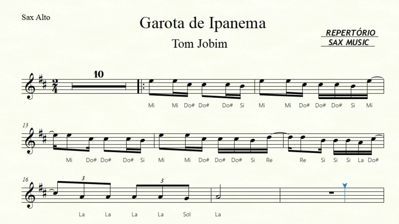 🎼Garota de Ipanema ( Tom Jobim ) Sax Alto e Sax Barítono - Partitura Fácilitada + Playback