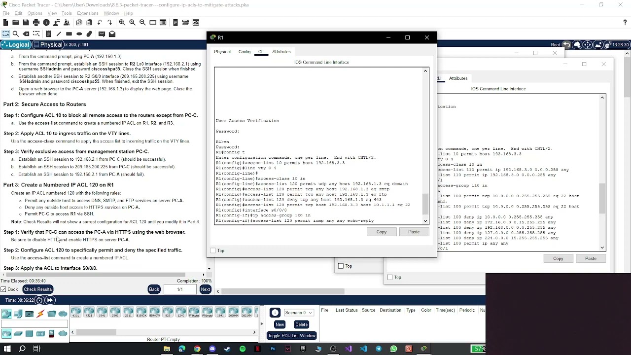 8.6.5 -Packet Tracer - Configure IP ACLs to Mitigate Attacks