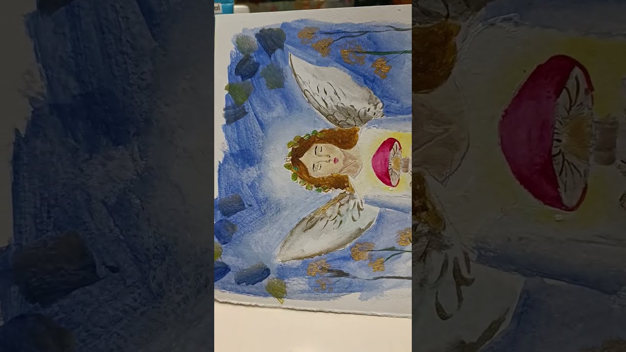 Acrylic angel on paper 💕LIKE AND SUBSCRIBE FOR MORE #like #subscribe #acrylicpainting #angel 