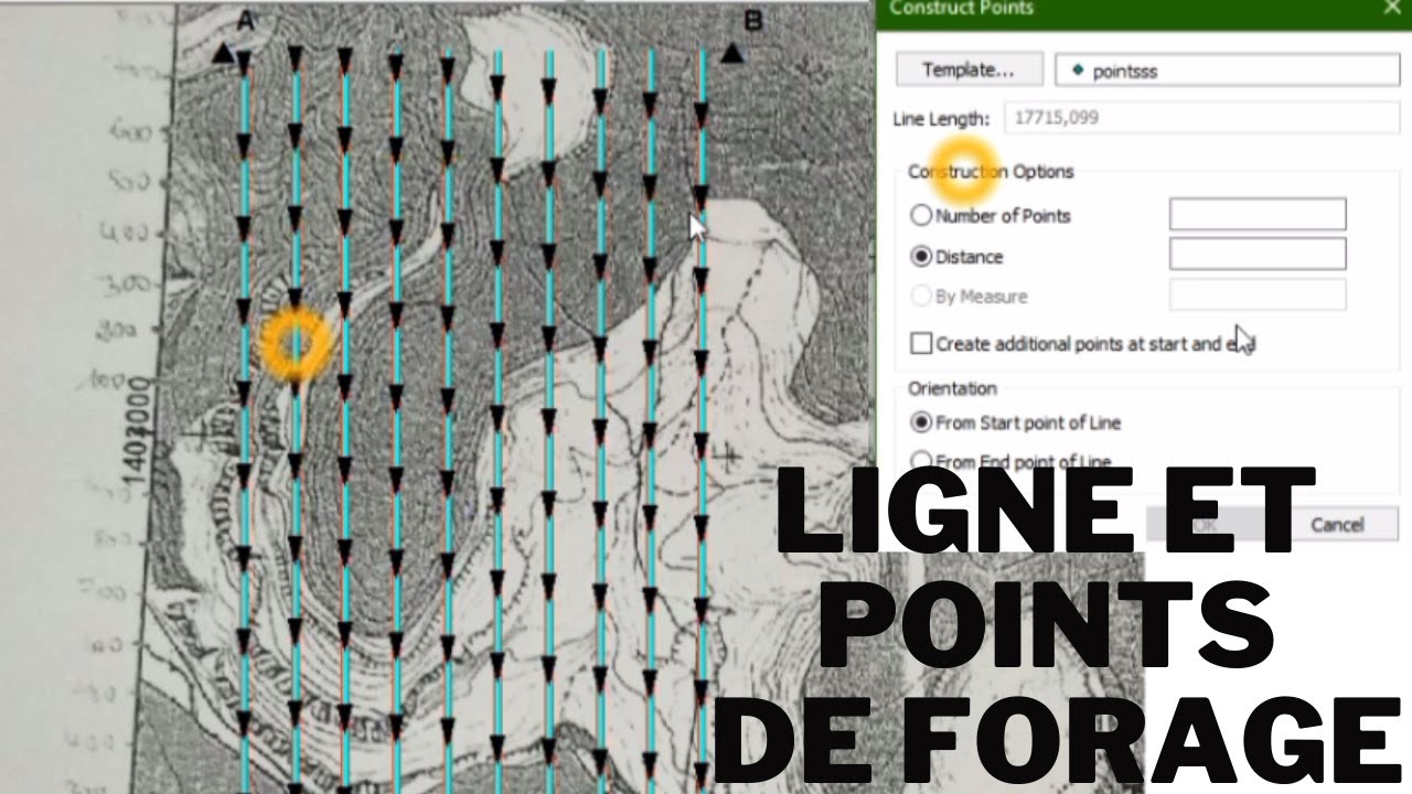 Construire des lignes et points de forage, la maille(la carte de sondage g&eacute;ochimique)