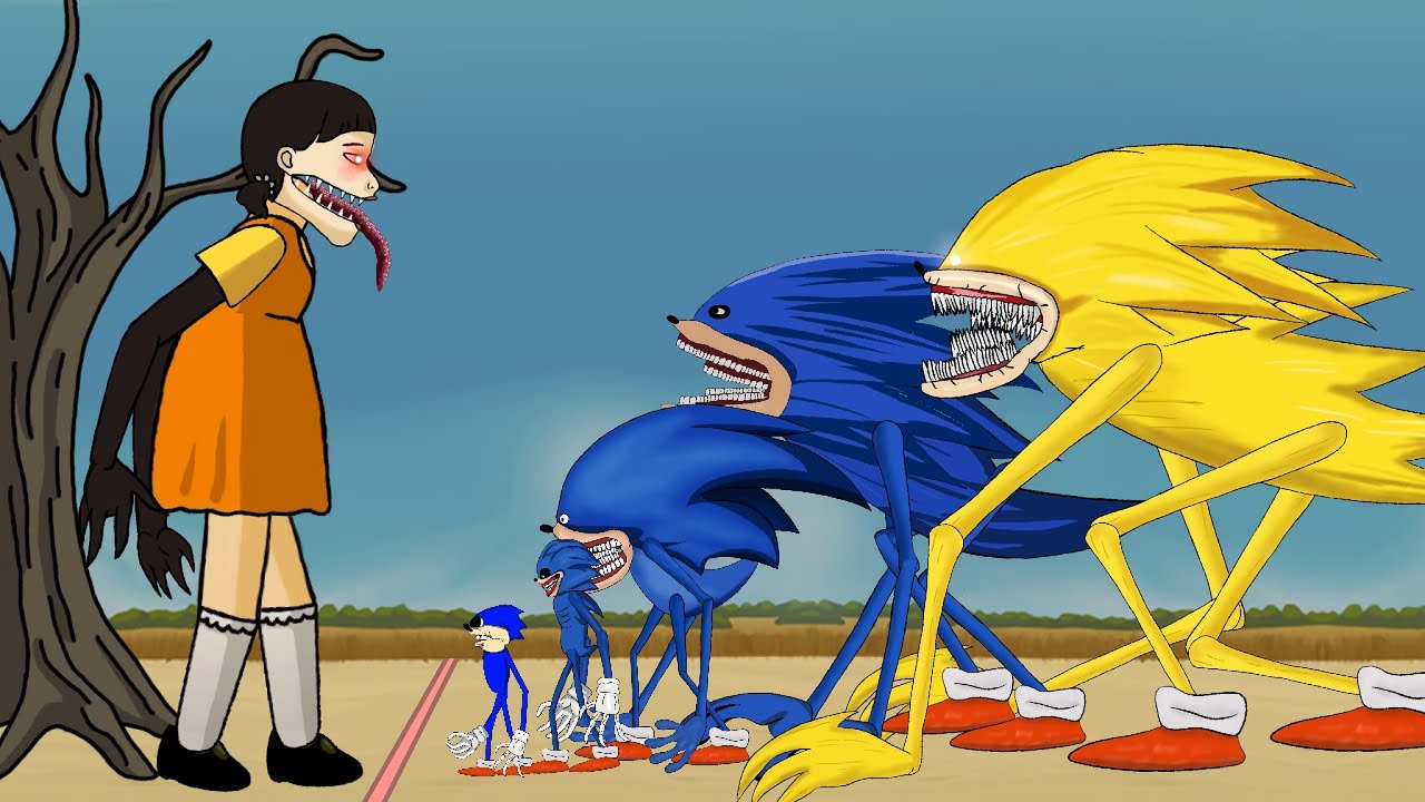 Squid Game Doll Zombie VS Shin Sonic Tapes. Drawing Cartoon 2 Animation