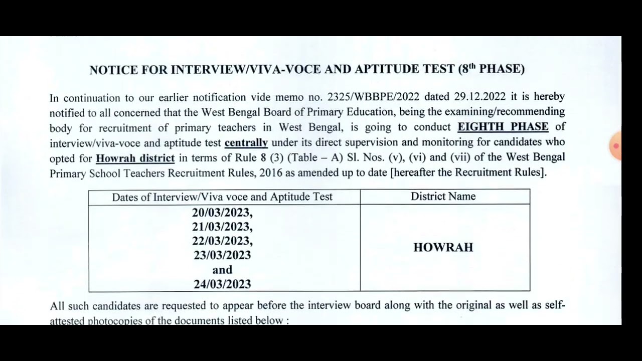 🎯🎯WBBPE INTERVIEW NOTICE