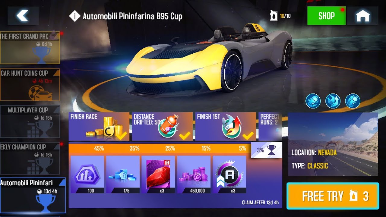 Asphalt 8 - Automobili Pininfarina B95 Cup top 3% || how to complete Automobili Pininfarina B95 cup