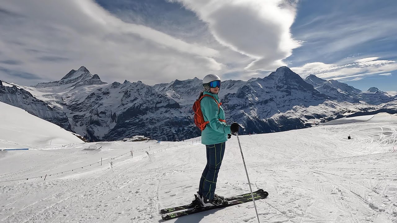 Beginner Skiing in Grindelwald, Switzerland - Blue slopes: 1, 3, 22 (March 2024)