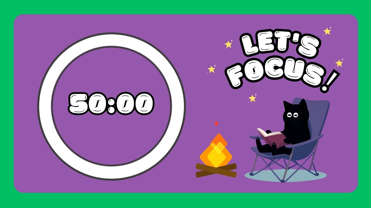 Pomodoro Timer 50/10 2 Hours | Brown Noise ＋ bonfire | for ADHD Focus