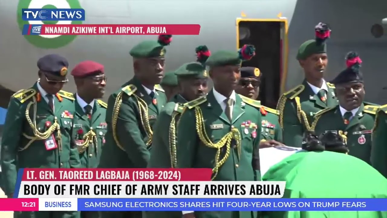 FULL VIDEO: Body Of Former Chief Of Army Staff Lagbaja Arrives In Abuja