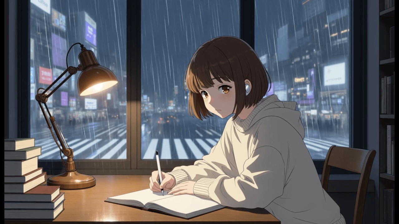 Rainy Study Night with Hikari ☕🌧️ | 2 Hour Relaxing Lofi, Sleep & Study Ambience