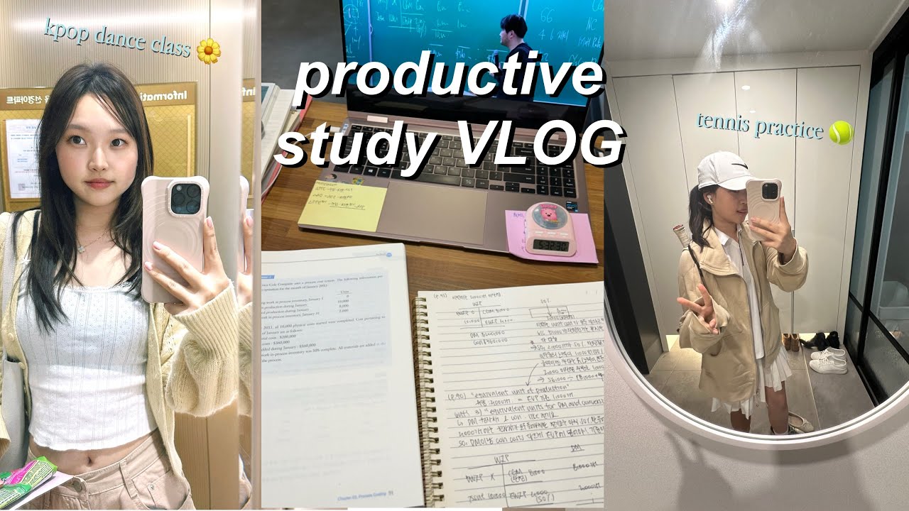 productive study VLOG | kpop dance classes, CPA exam prep, tennis practice