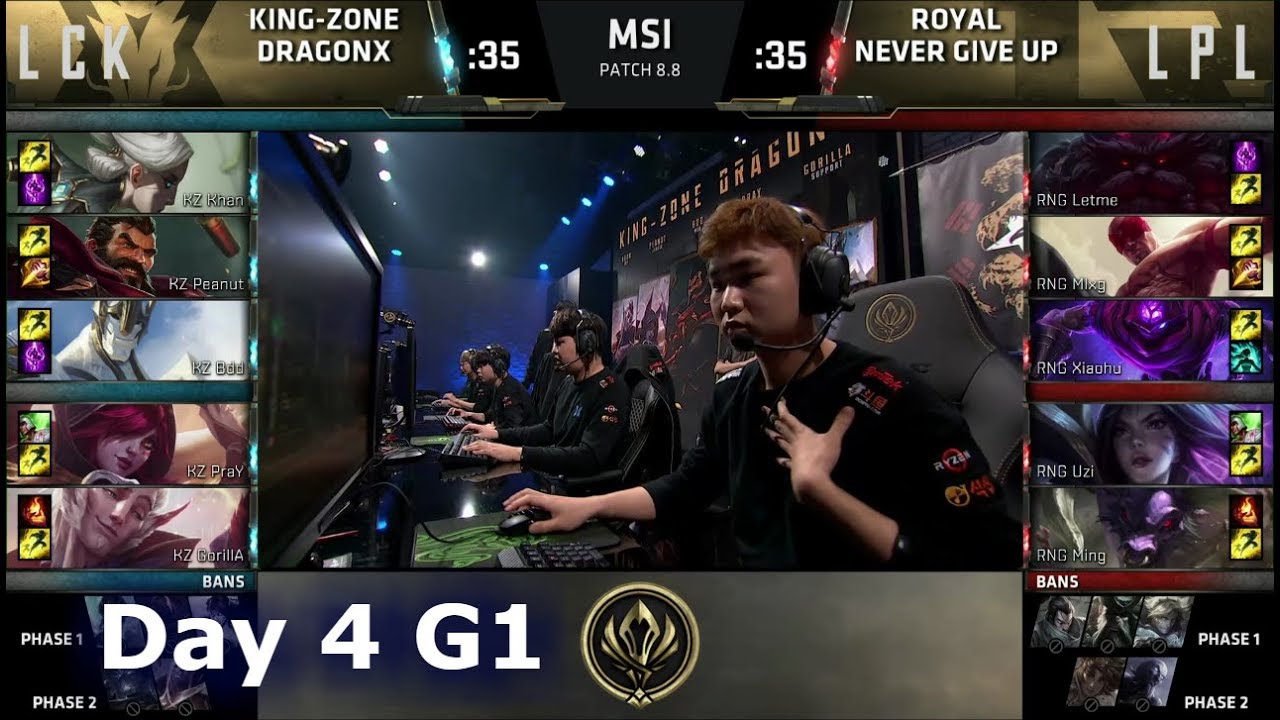 Kingzone DragonX vs Royal Never Give Up | Day 4 LoL MSI 2018 Main Event Group Stage | KZ vs RNG