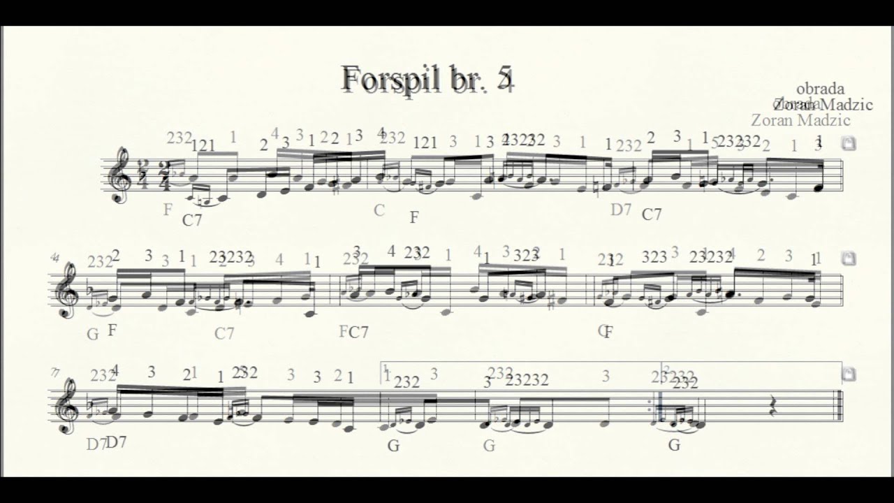 Forspili za sevdalinke - note za harmoniku (zapis Zoran Madzic)