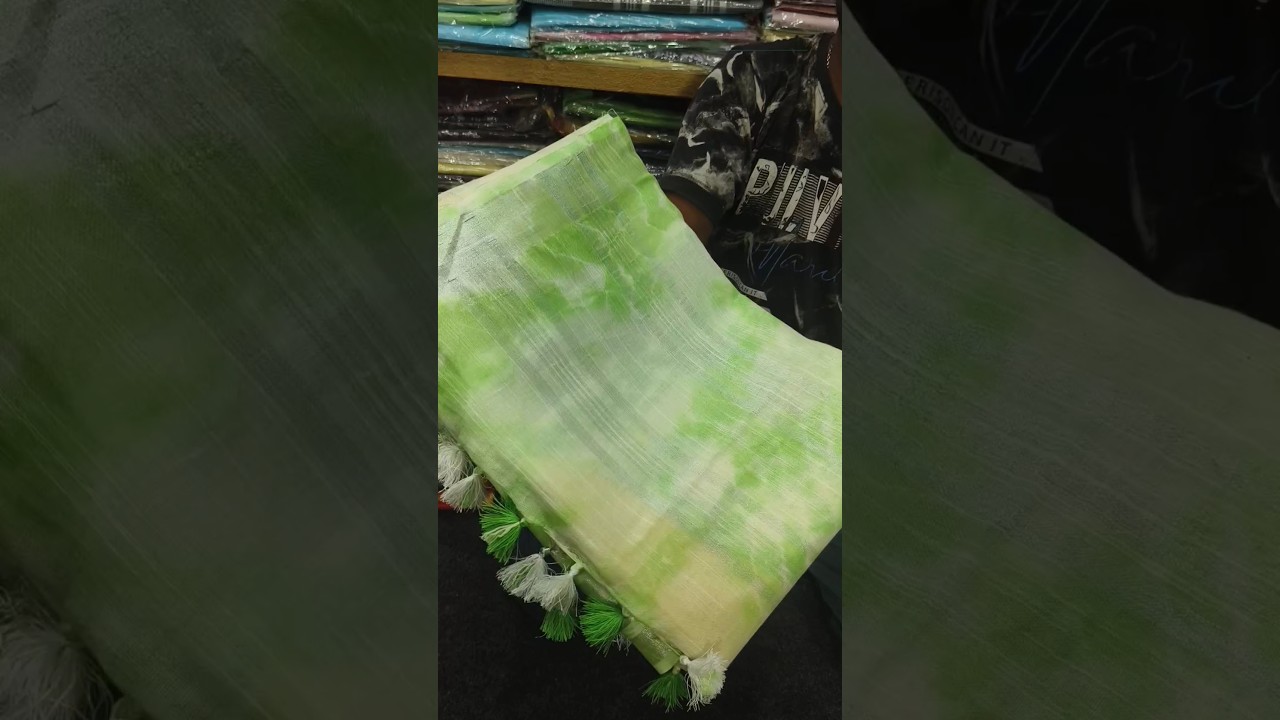 shibori print linen cotton saree with blouse silver border yellow green combination|#linensaree2023#
