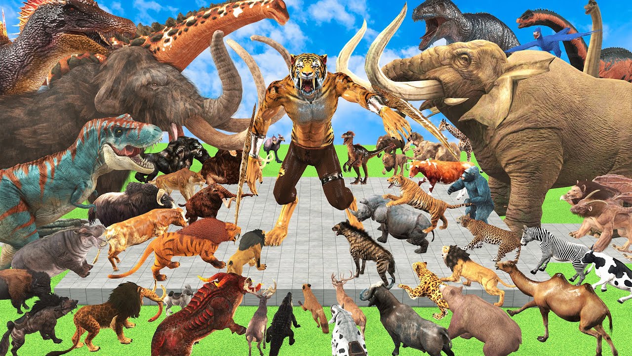 EPIC SABER TOOTH Death Run Who Will Win the Fight Zombie Mammoth Dinosaur Tiger Animal Revolt Battle