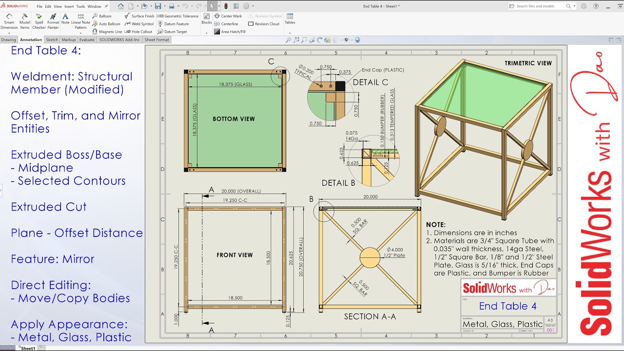 End Table 4 - Design and Tutorial with Solidworks | Furniture