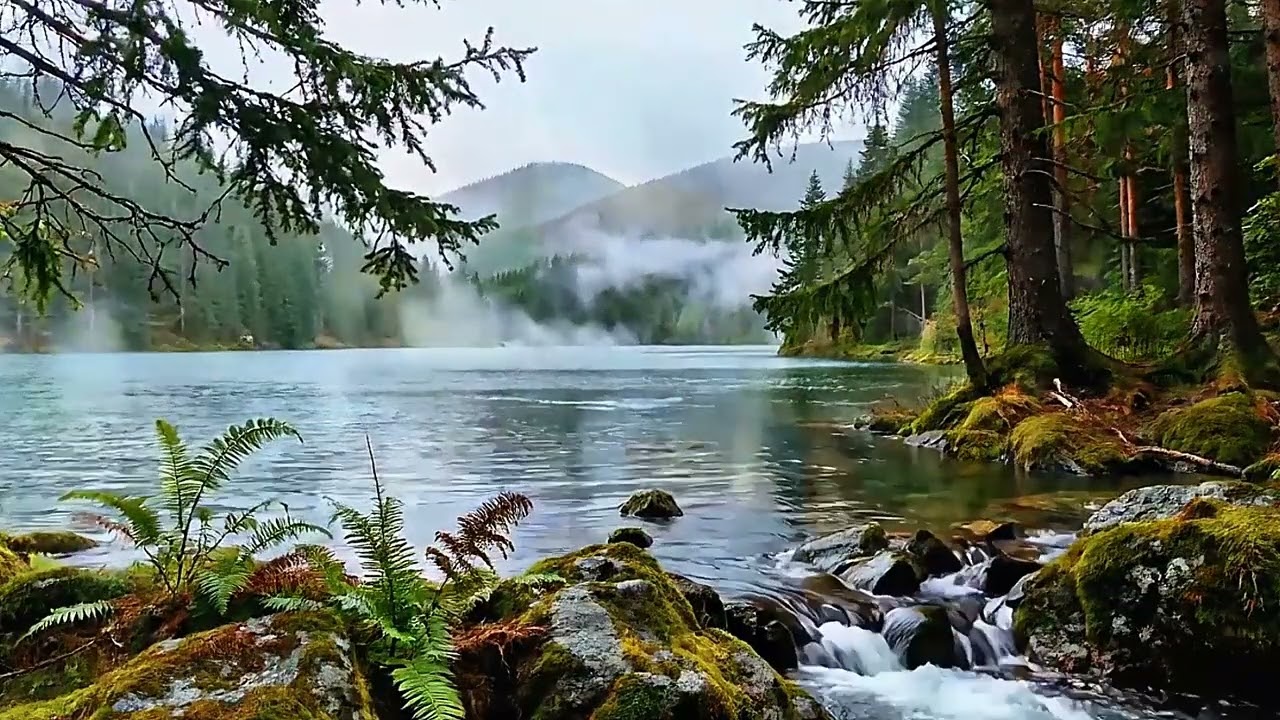 10 Hours of Gentle Rain & Mountain Stream Sounds 🌧️ Calm Lake Ambience for Sleep