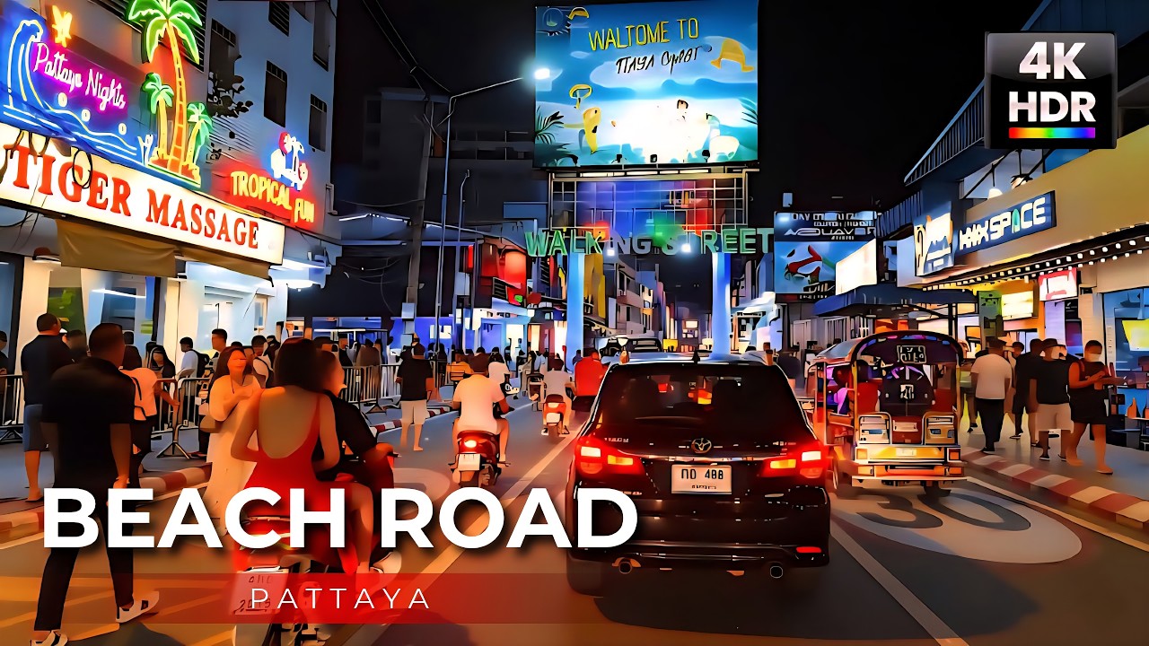 【4K HDR】Pattaya Beach Road | Saturday Night Drive 🇹🇭 Lively Nightlife