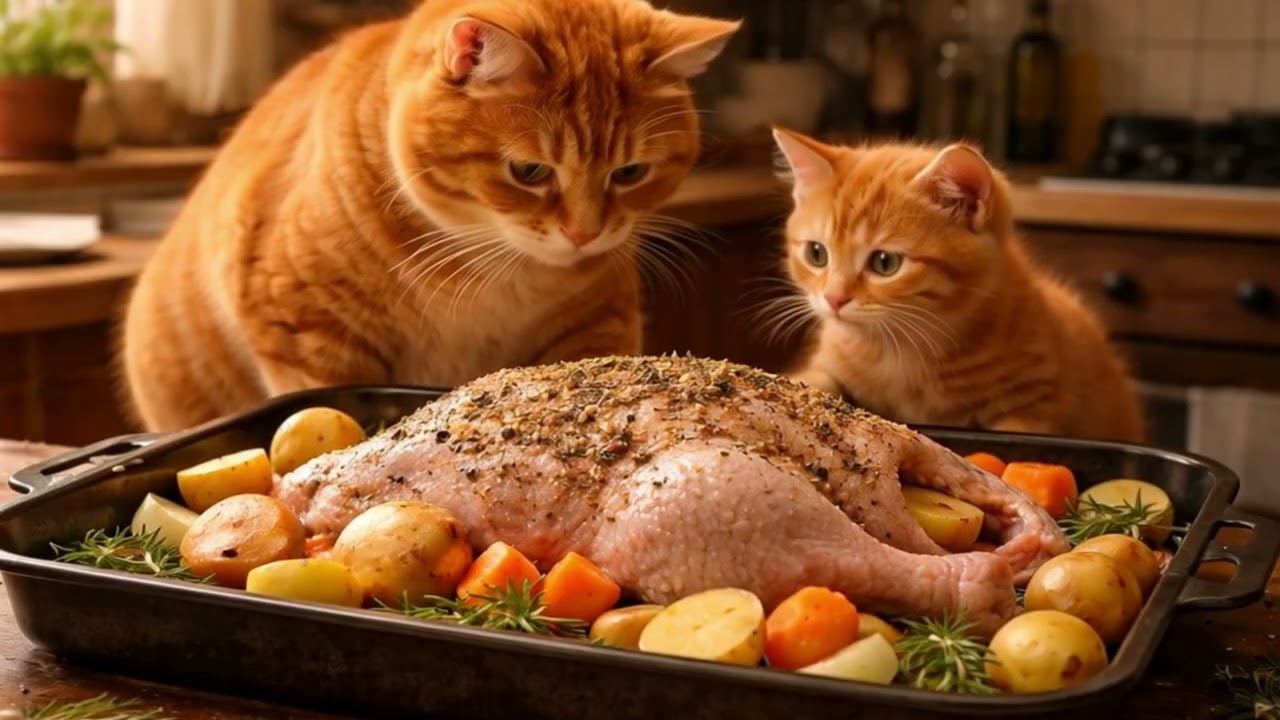 Cat & Kitten Roast a Duck Together 🦆 | Cozy Family Cooking Story
