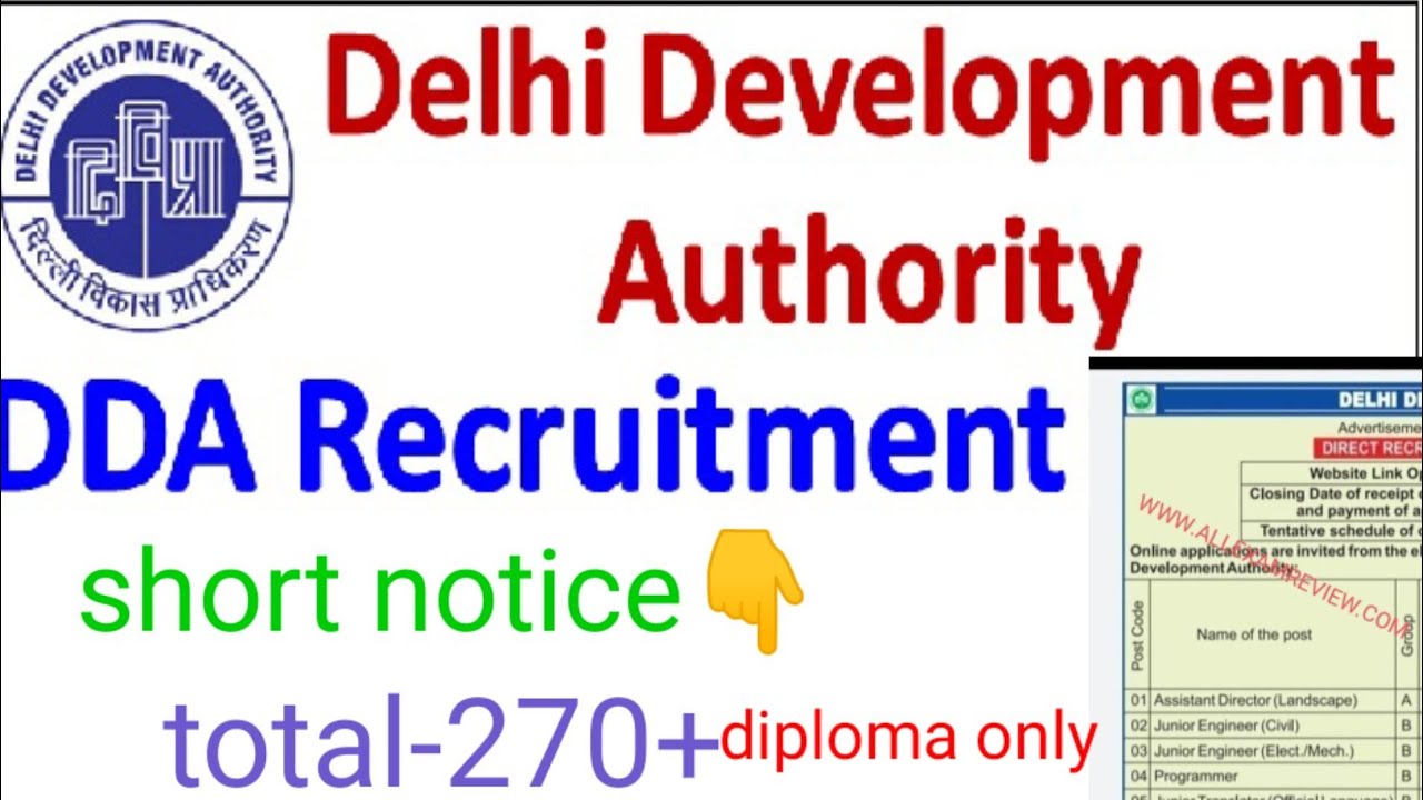 DELHI DEVELOPMENT AUTHORITY// DDA junior engineer recuitmentdiploma only , notice out  total- 270+