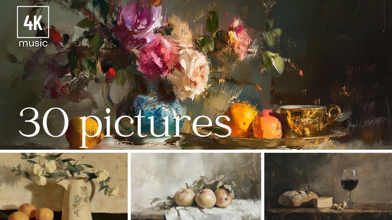 30 Classical Still Life Paintings | Fruit & Flowers Frame TV Art 4K | Instrumental Music