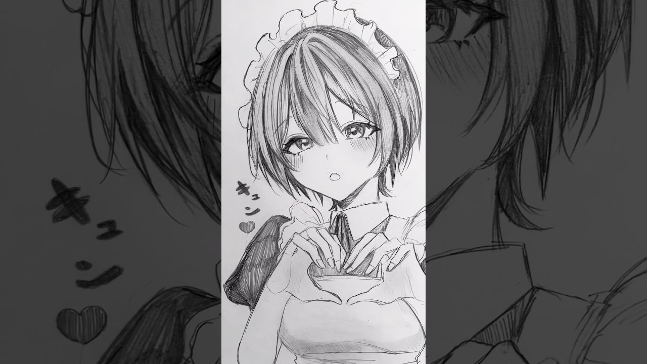 萌え萌えきゅん#イラスト#アナログイラスト#手描き#メイド #illustration #drawing #創作 #shorts #short