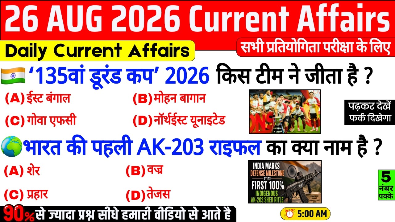 26 August 2026 Current Affairs | Important Current Affairs 2026 | ssc cgl, railway group d, bpsc