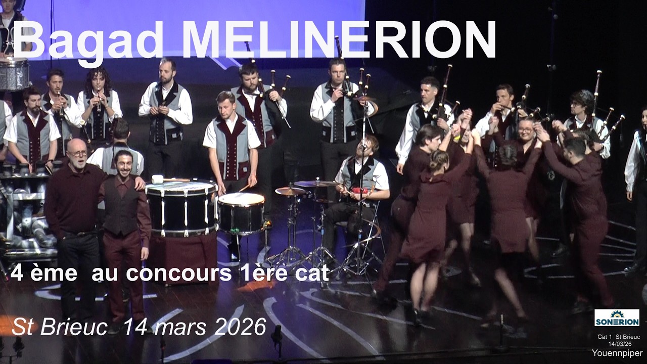 2026 Bagad MELINERION Gwened 4ème au concours 1ère cat St Brieuc 14 mars Youennpiper