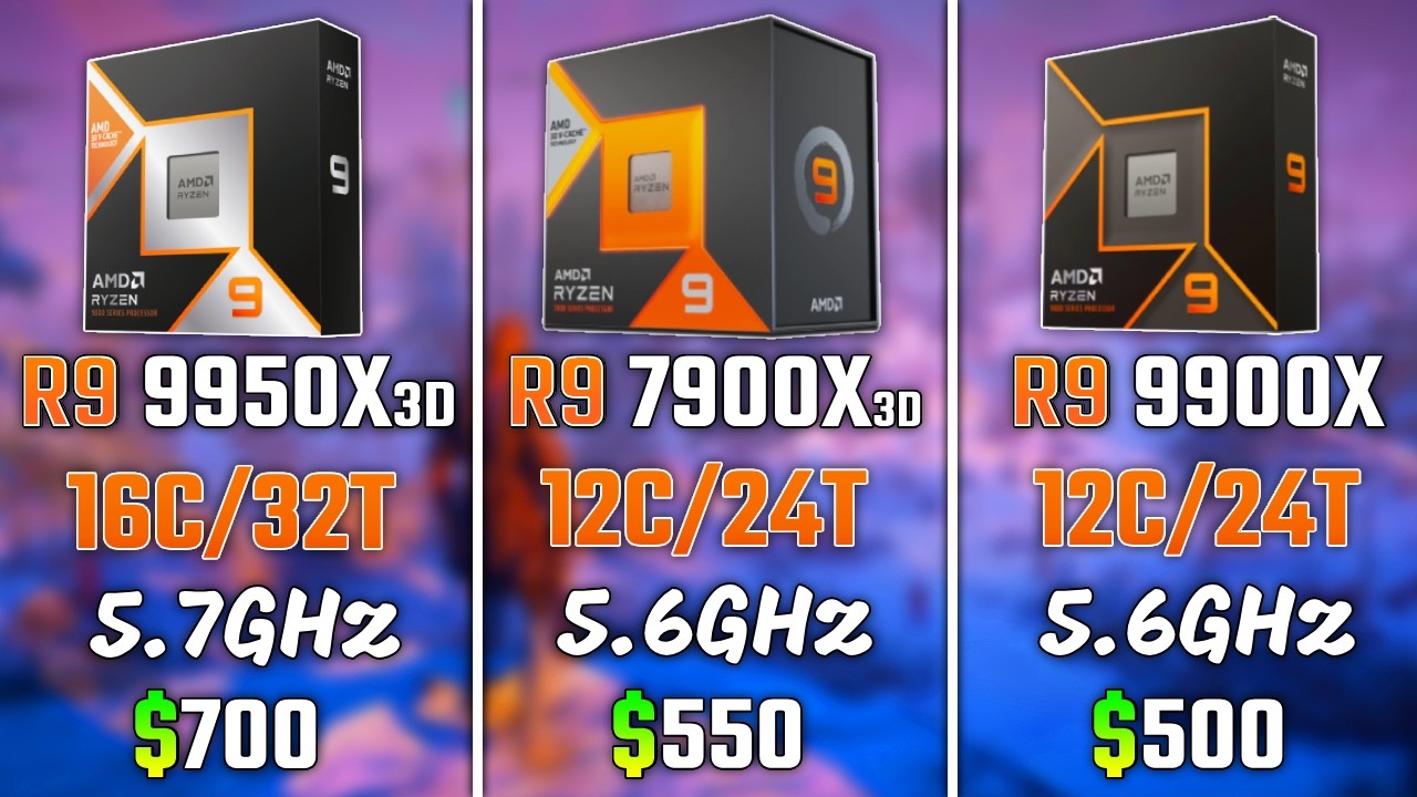 RYZEN 9 9950X3D vs RYZEN 9 7900X3D vs RYZEN 9 9900X | Test in 6 Games