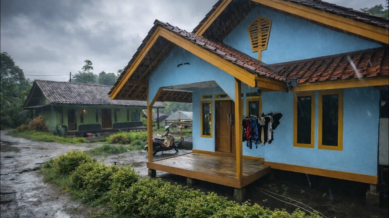 Hidup Di Desa‼️Suasana Damai Dan Tenang Di Rumah Panggung  Yang Asri