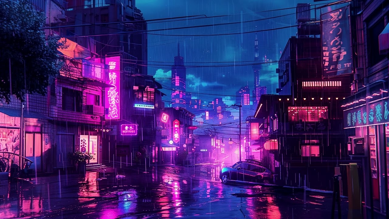 Sleep Lofi Hip Hop & Rain 💜 528Hz Insomnia Relief, Anxiety, Stop Overthinking - Cyberpunk Rain Night