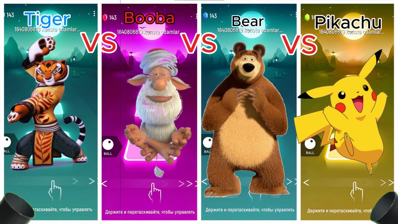 Tiger vs Booba vs Bear vs Pikachu – Tiles Hop Challenge!