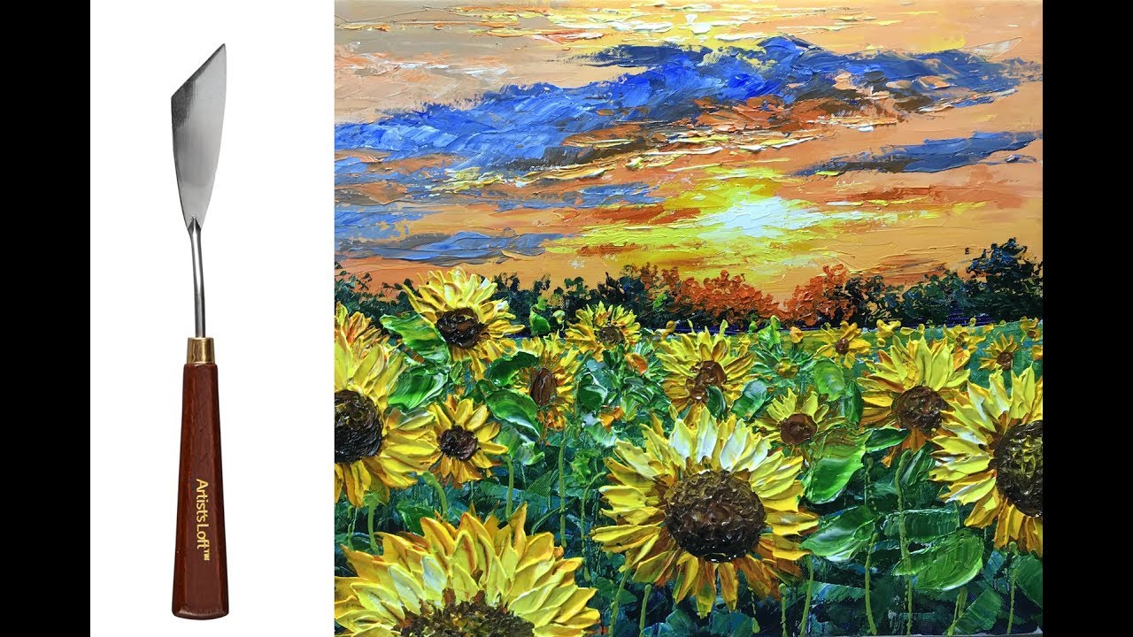 Challenge #21 Sunflower Field Landscape Oil Painting Textured Impasto Palette Knife on Canvas