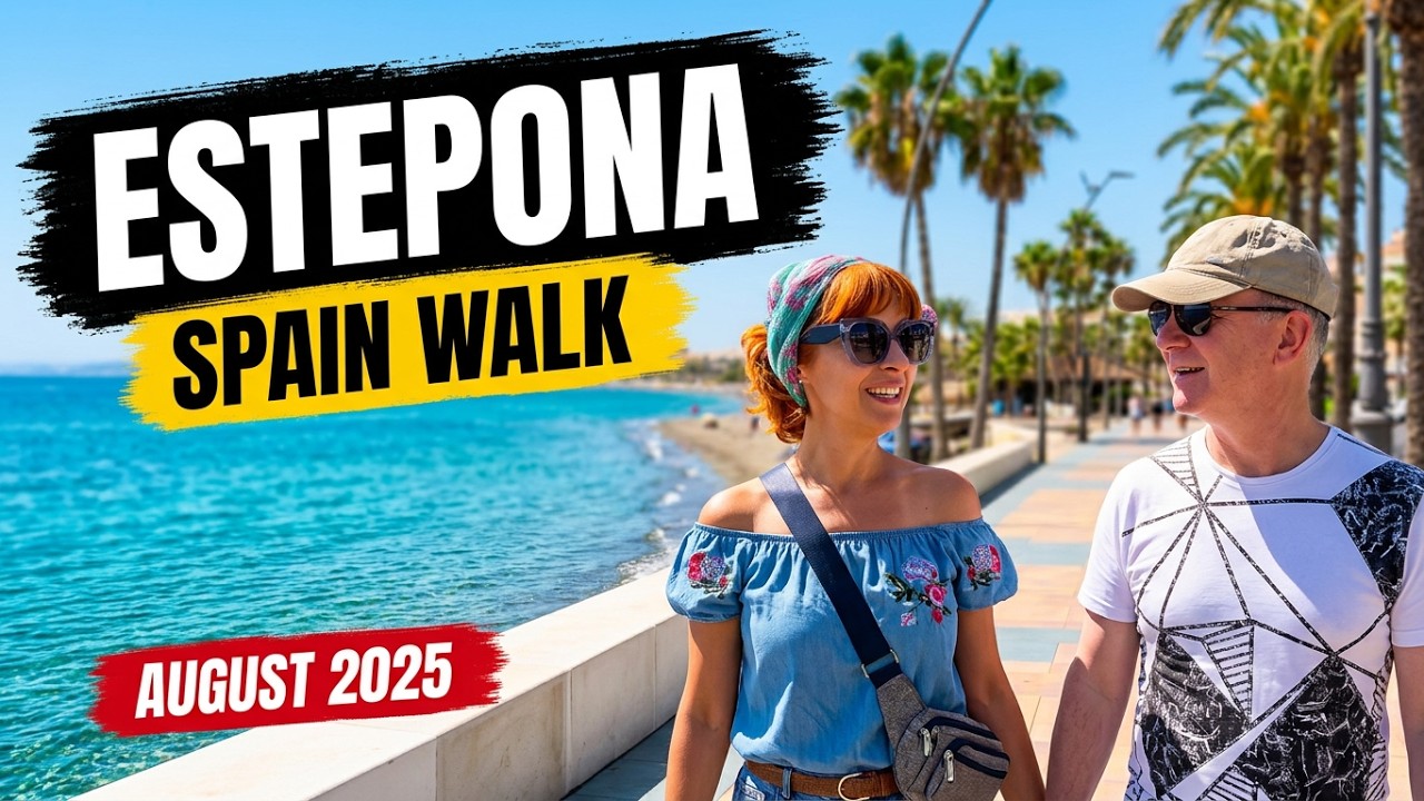 4K SPAIN Estepona Walk, Beaches, Shopping District, Costa del Sol, August 2025