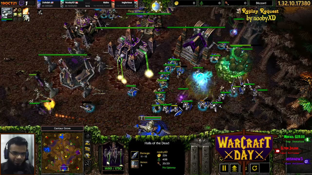 W3RR | noobyXD & dohdah (Undead & Night Elf) vs Maho & Inglorious (Human & Undead) | Centuar Grove