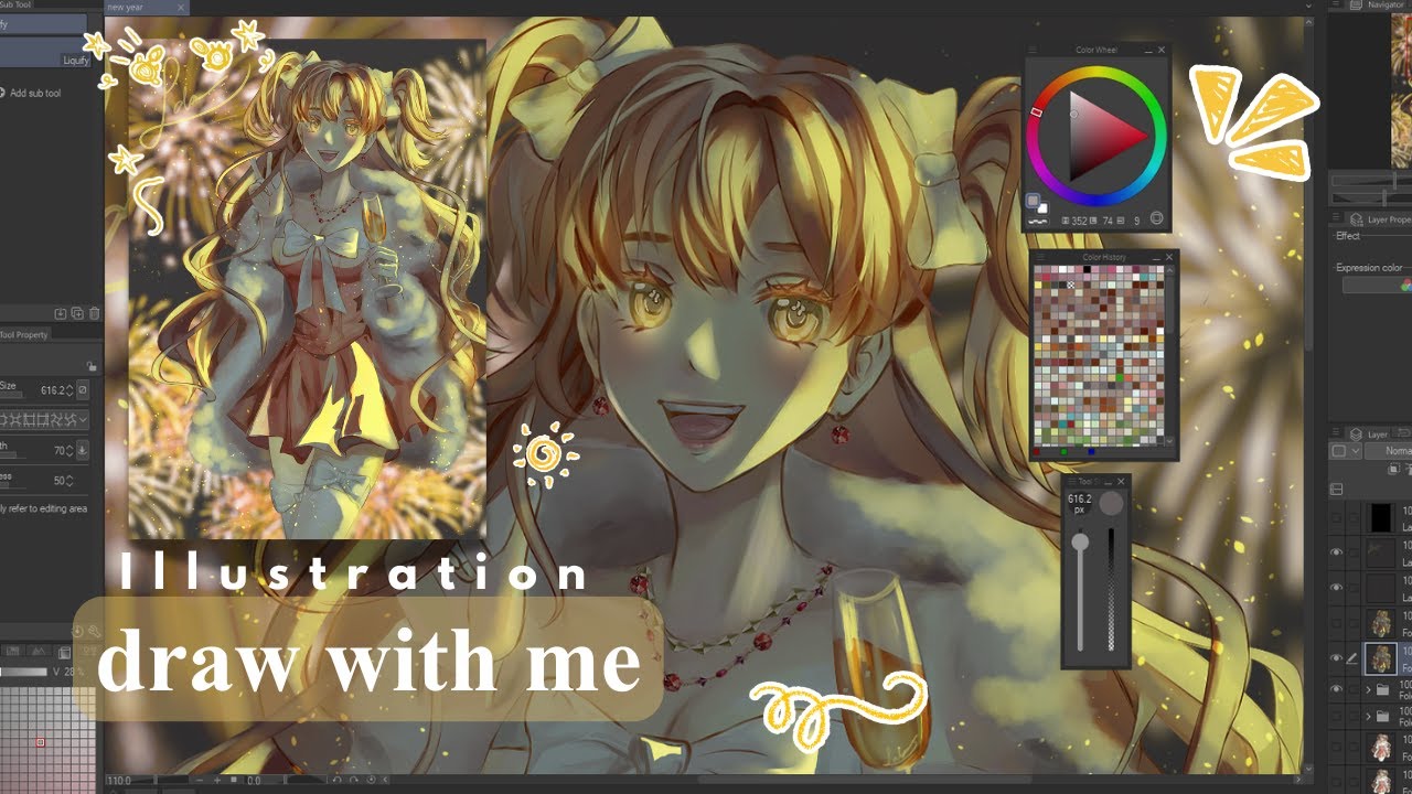 draw with me ⋆˚꩜｡ | New Year 🍾✨ || Clip Studio Paint Ex Speedpaint