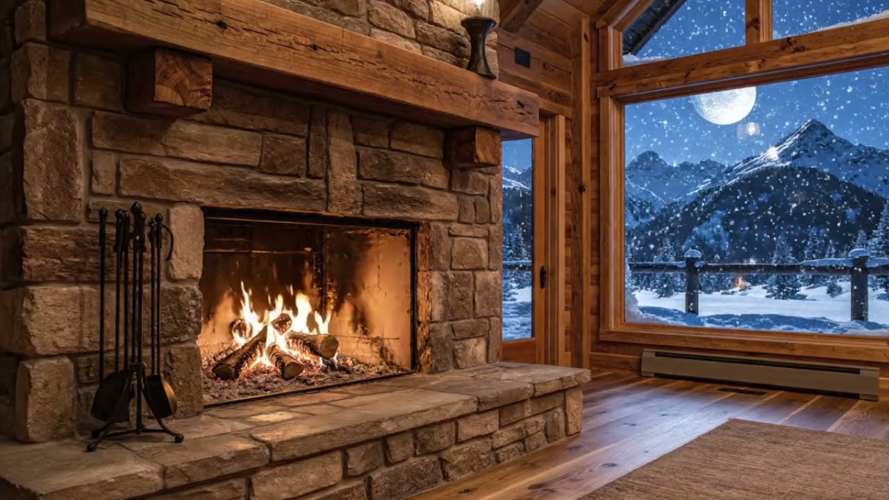 Cozy Mountain Lodge Fireplace & Snow White Noise for Deep Sleep